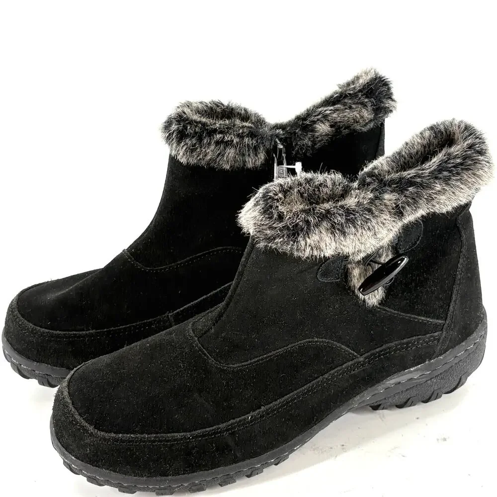 Khombu Gracie Ankle Boots 7 Black NWT Suede Waterproof Fur Booties